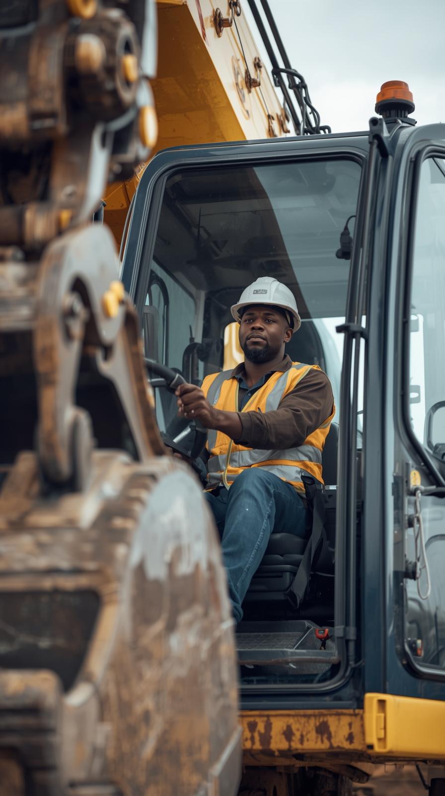 kraanchauffeur bij een shovel en kraan